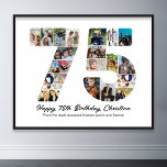 75th Birthday Number 75 Photo Collage Anniversary Poster<br><div class="desc">Mark seventy five years of wonderful memories and adventures with this captivating 75th Birthday Number Photo Collage. This customisable template is the perfect blend of creativity and sentiment, allowing you to create a truly memorable gift for your loved one's special day. Capture the essence of ten incredible years in a...</div>