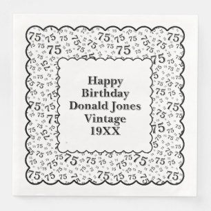 75th Birthday Number Pattern Scallops Black/White Napkin
