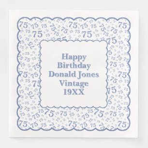 75th Birthday Number Pattern Scallops Blue/White Napkin