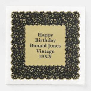 75th Birthday Number Pattern Scallops Gold/Black Napkin