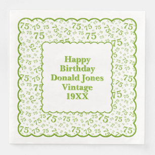 75th Birthday Number Pattern Scallops Green/White Napkin