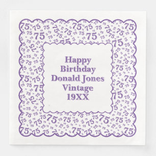 75th Birthday Number Pattern Scallops Purple/White Napkin