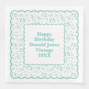 75th Birthday Number Pattern Scallops Teal/White Napkin