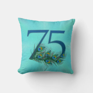 75th Birthday Or Anniversary Peacock Feather Cushion