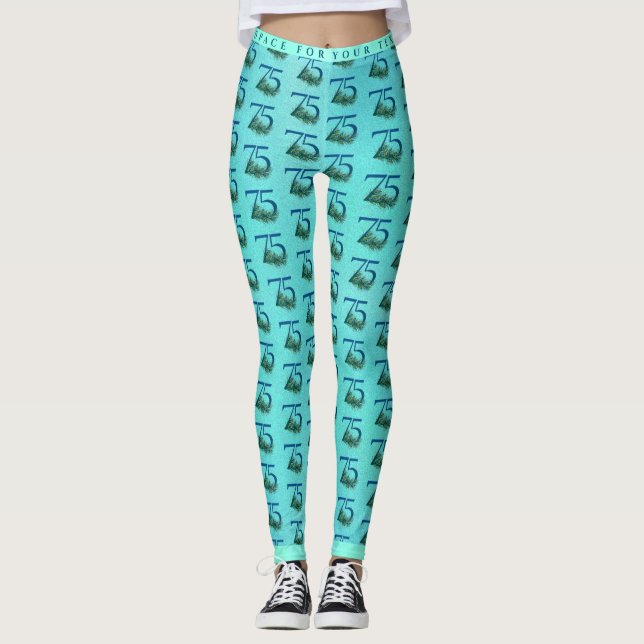 75th Birthday or Anniversary Peacock Pattern Leggings (Front)
