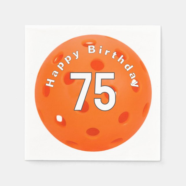 75th Birthday Orange Pickleball Napkin (Front)
