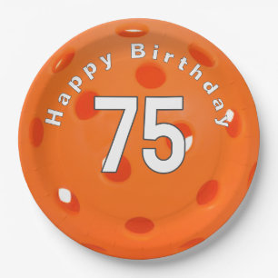 75th Birthday Orange Pickleball Paper Plate