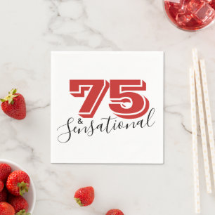 75th Birthday Party 75 & SENSATIONAL Red Modern Napkin