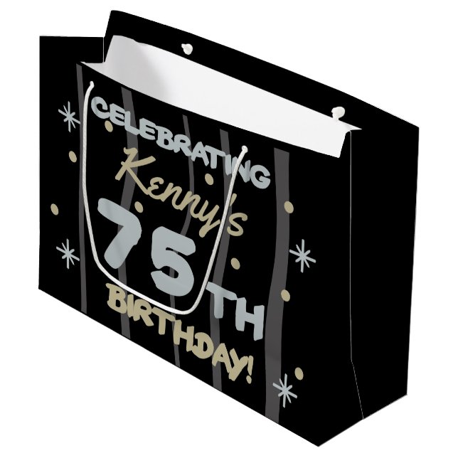75th Birthday Party Add Your Name Large Gift Bag (Front Angled)