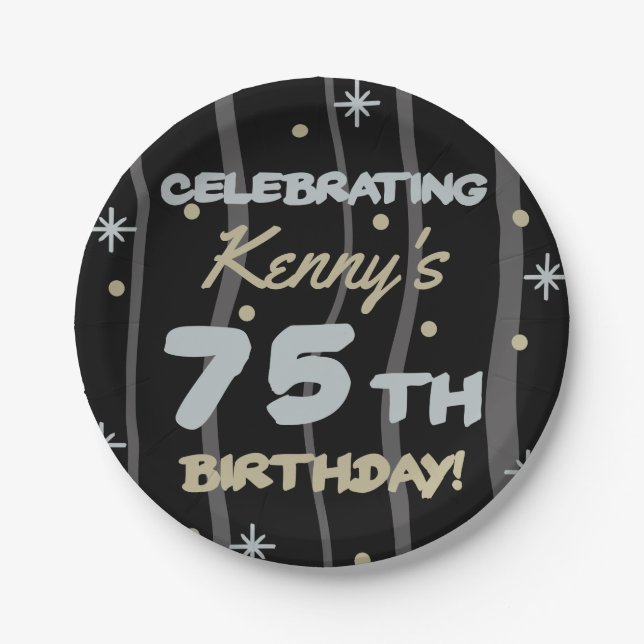 75th Birthday Party Add Your Name Paper Plate (Front)