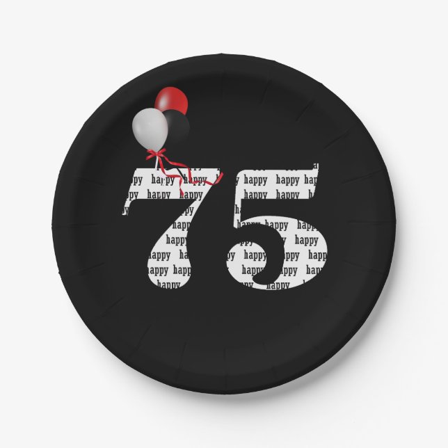 75th birthday party balloons paper plate (Front)