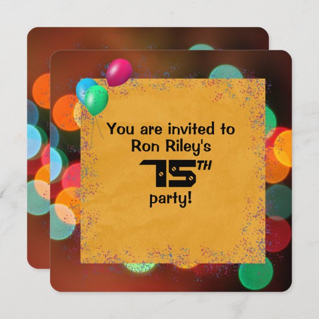 75th Birthday Party Bash Invitation (Front/Back)