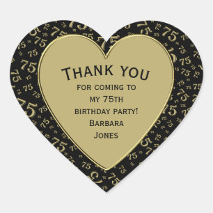75th Birthday Party Black and Gold Pattern Heart Sticker