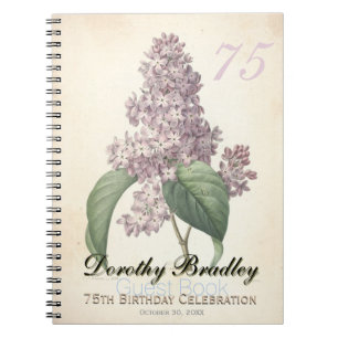 75th Birthday Party Botanical Lilac Guest Book