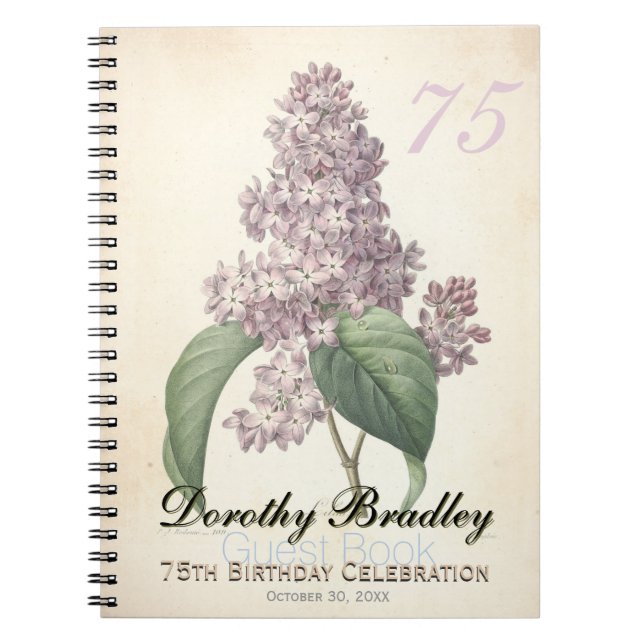 75th Birthday Party Botanical Lilac Guest Book (Front)