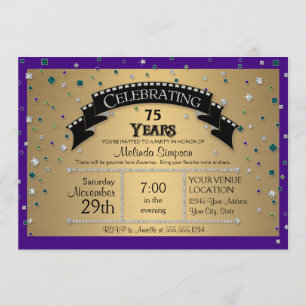 75th Birthday Party Celebrate Faux Jewel Confetti Invitation