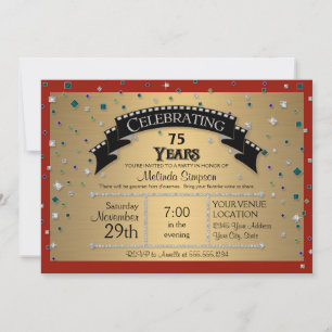 75th Birthday Party Celebrate Faux Jewel Confetti Invitation