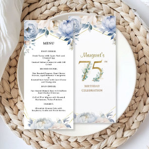 75th Birthday Party Dusty Blue Peony Gold Menu