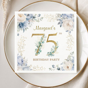 75th Birthday Party Elegant Dusty Blue Floral Napkin
