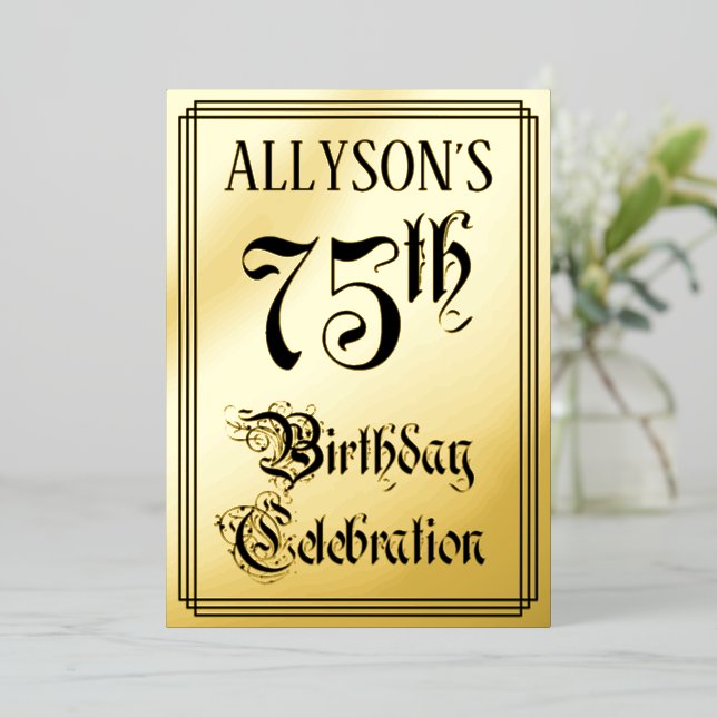 75th Birthday Party — Elegant Script + Custom Name (Standing Front)