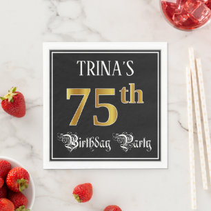 75th Birthday Party — Fancy Script, Faux Gold Lo Napkin
