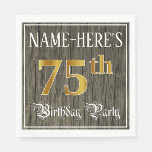 75th Birthday Party — Faux Gold & Faux Wood Looks Napkin