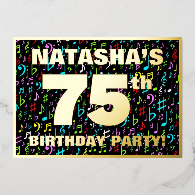 75th Birthday Party — Fun, Colourful Music Symbols (Front)