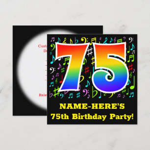 75th Birthday Party: Fun Music Symbols, Rainbow 75 Invitation