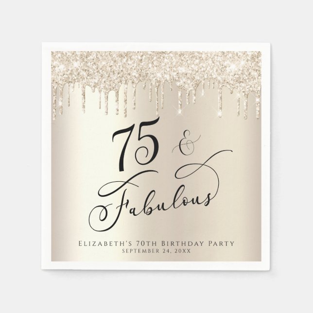 75th Birthday Party Gold Glitter  Napkin (Front)