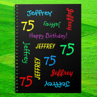 75th Birthday Party Guest Book, Name Black Spiral