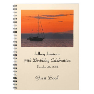 75th Birthday Party Guest Book, Sailboat at Sunset Notebook