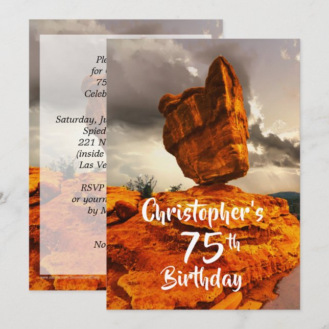 75th Birthday Party Invitation, Balanced Rock Invitation (Front/Back)