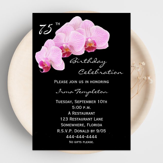 75th Birthday Party Invitation Orchids (Creator Uploaded)
