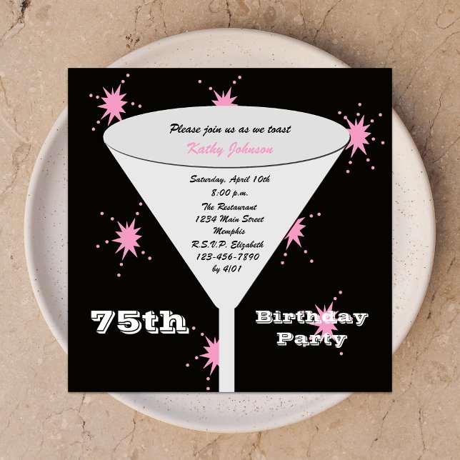 75th Birthday Party Invitation Pink 75th Toast (Creator Uploaded)