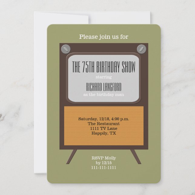 75th Birthday Party Invitation Vintage TV (Front)