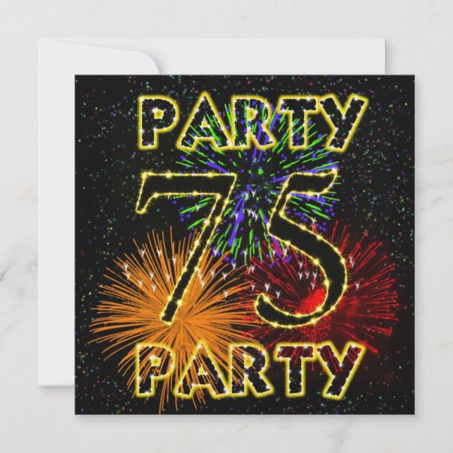 75th birthday party invitation with fireworks (Front)