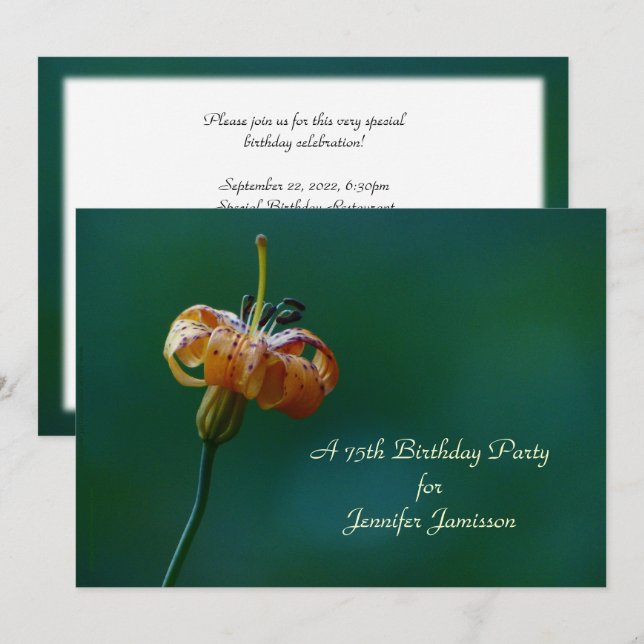 75th Birthday Party Invitation, Yellow Lily Invitation (Front/Back)