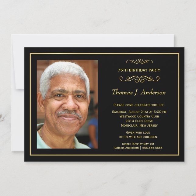75th Birthday Party Invitations - with photo (Front)