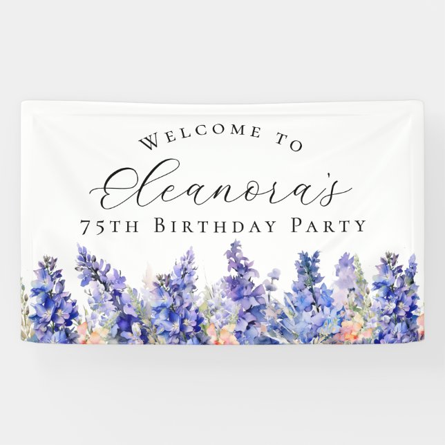75th Birthday Party July Birth Flower Welcome Banner (Horizontal)