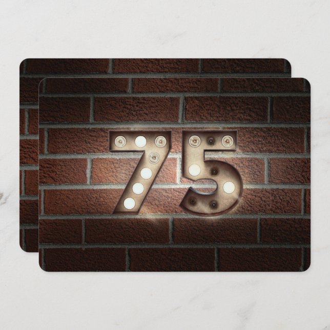 75th Birthday Party-marquee lights on brick Invitation (Front/Back)