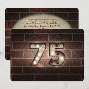 75th Birthday Party-marquee lights on brick Invitation