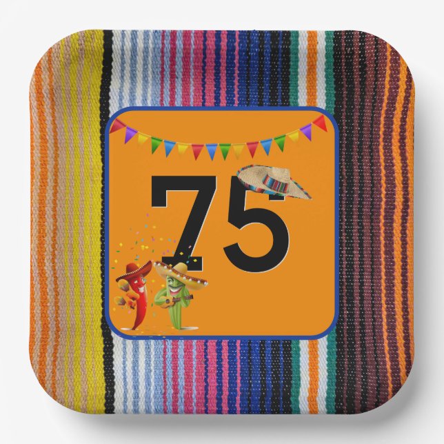 75th Birthday Party Mexican Design Paper Plate (Front)