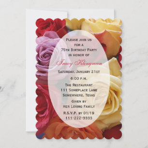 75th Birthday Party Multi Colour Roses Invitation