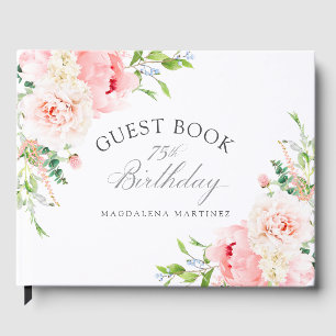 75th Birthday Party Pink Floral Custom Guest Book