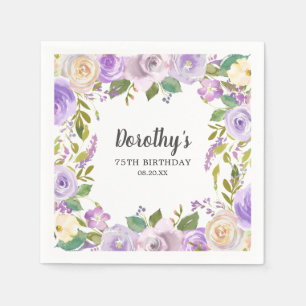 75th Birthday Party Purple Floral Monogram Napkin