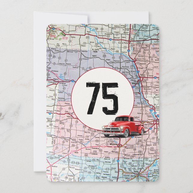 75th Birthday Party Red Retro Truck Invitation (Front)