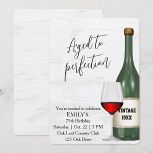 75th Birthday Party Red Wine Glass and Bottle Invitation