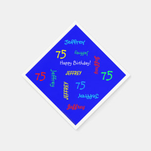 75th Birthday Party Repeat Name Royal Blue Paper Napkin