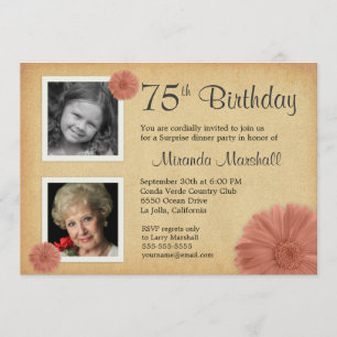 75th Birthday Party Rustic Daisy 2 Photo Invites