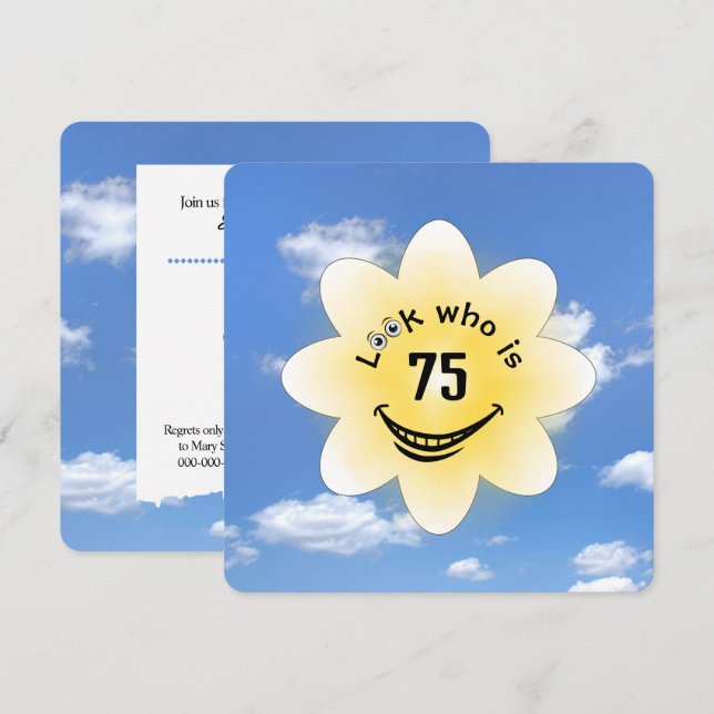 75th Birthday Party Summer Sunshine Invitation (Front/Back)